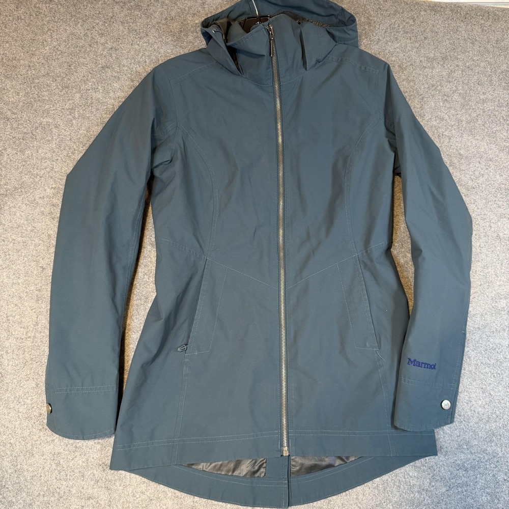 Marmot Coat Womens XS Blue Softshell Hooded Full Zip Rain Jacket Outdoor G35760